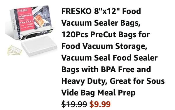 Vacuum sealer bags Amazon receipt