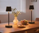 two cordless table lamps on a wooden table 