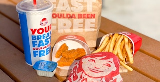 A close up on the items included in a Wendy's $5 Biggie Bag lunch special