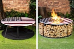 2 lifestyle images of the Deko Living Fire Pit (American Flag themed)