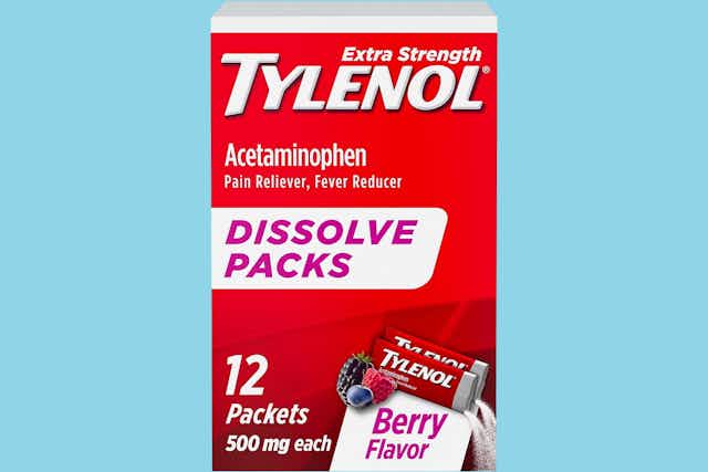 Tylenol 12-Count Dissolve Pain Reliever, as Low as $1.42 on Amazon card image