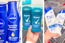 collage image of nivea lotion, degree deodorant, and head & shoulders shampoo