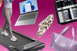 walking pad, Lenovo laptop, slippers, duffle bag, air fryer