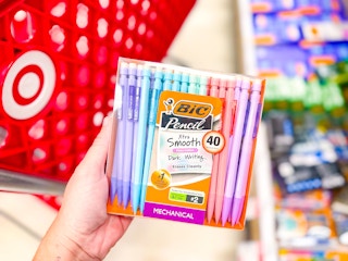 hand holding a 40-pack of bic pencils