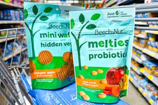 Beech-Nut Melties and Mini Waffles in Walmart shopping cart