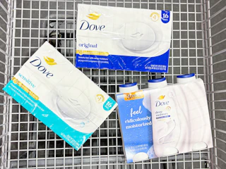dove bar soap and body wash in shopping cart