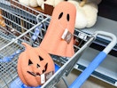 Way to Celebrate paper mache pumpkin & ghost in Walmart shopping cart