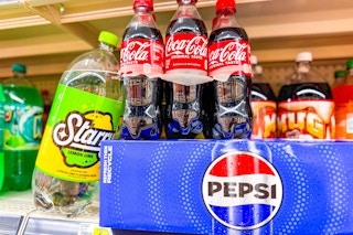 starry, pepsi, coca-cola on store shelf