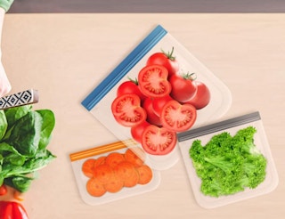 food in three food storage bags on a counter