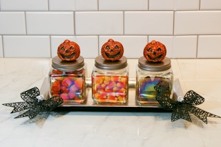 A diy tri of glass candy jars for halloween