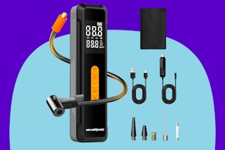  NEVERLAND Tire Inflator Portable Air Compressor on a blue background.