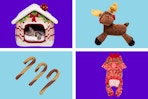 petco pet bed, treats, apparel, toy 4-photo collage