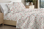 holiday sheets from Linens & Hutch on a bed