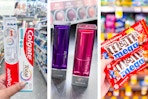 collage with colgate, maybelline, and candy
