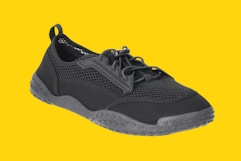 black water shoe on a yellow background