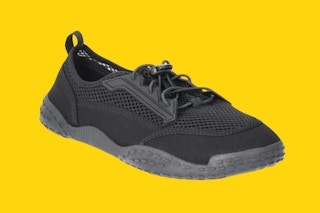 black water shoe on a yellow background