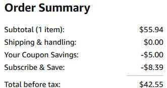 an amazon order summary ending in $42.55