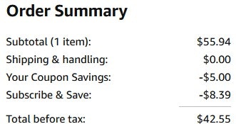 an amazon order summary ending in $42.55