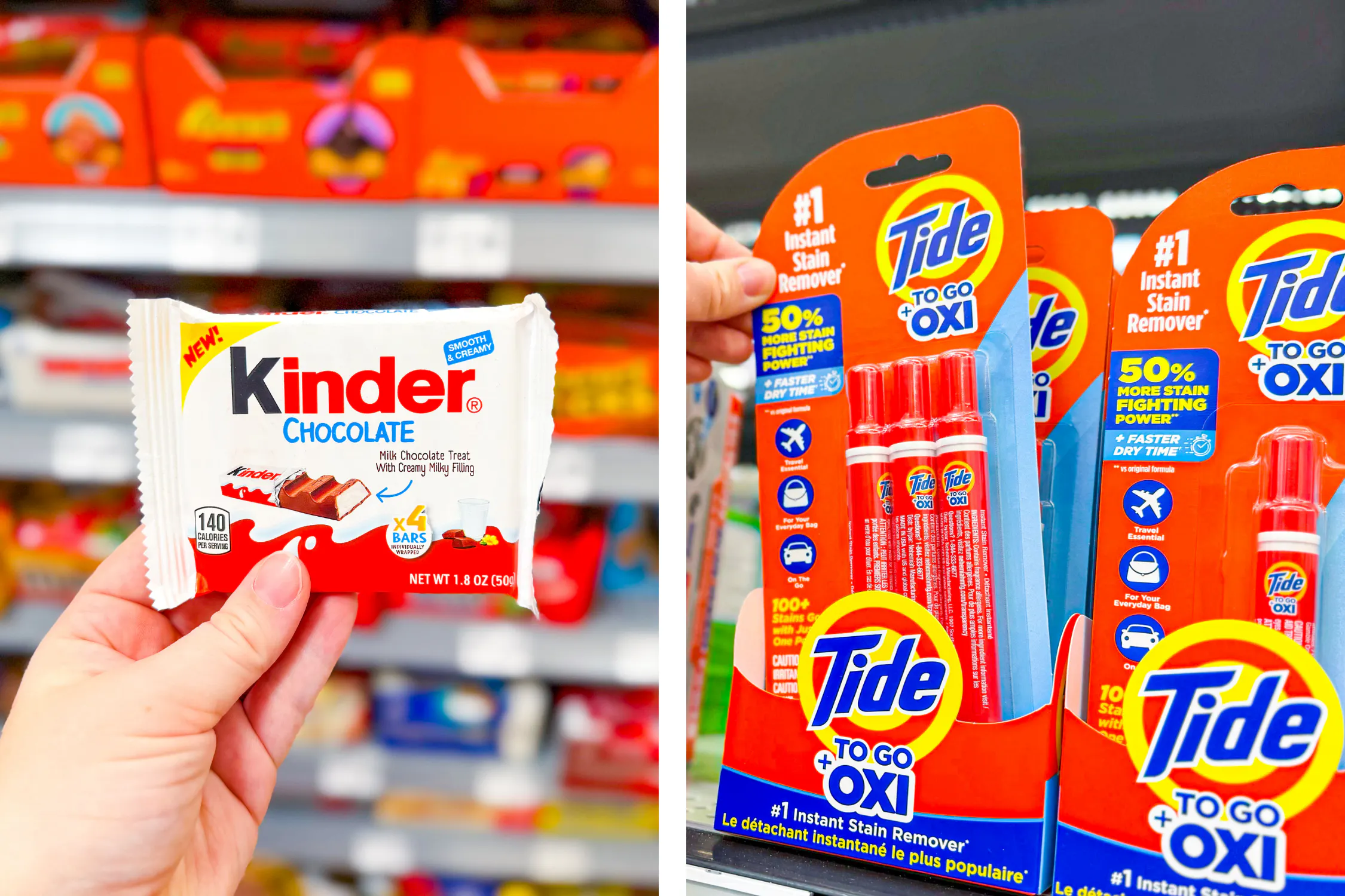 Walmart freebies including Tide, Larabar, Cheerios displayed in store aisle