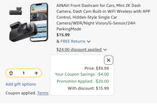 dashcam Amazon receipt
