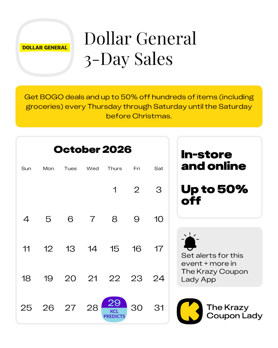 Dollar General Deal Days (3-Day Sales): October - December - The Krazy ...