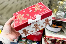 hand holding a christmas gift box
