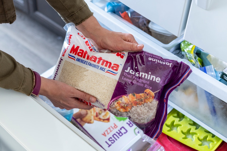 Rice being pulled from a freezer