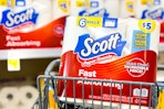 scott paper towels 6 roll pack in a walgreens cart
