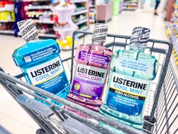 listerine mouthwash in a shopping cart