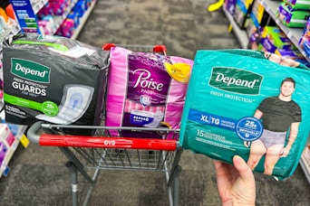 poise and depends products in a cvs shopping cart