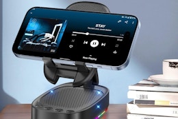 a phone stand on a table