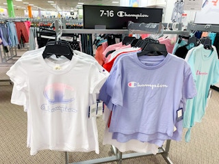 Girls Champion t-shirts on rack