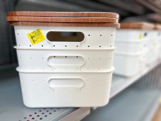 walmart pen + gear storage boxes with lids on clearance on shelf