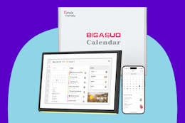  BIGASUO 10.1" Digital Calendar on a blue background.