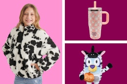 Justice Kids Sherpa Pullover, Toddler Tumbler & Bluey Halloween Decor
