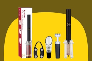 A box, a foil cutter, an aerator, a vacuum stopper, and a wine opener