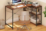 Lifestyle image of L-shaped computer desk in room setting