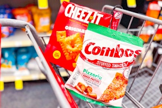 cheez-it crackers and combos snacks in a cart