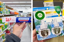 collage with aluminum foil and air wick oil refills