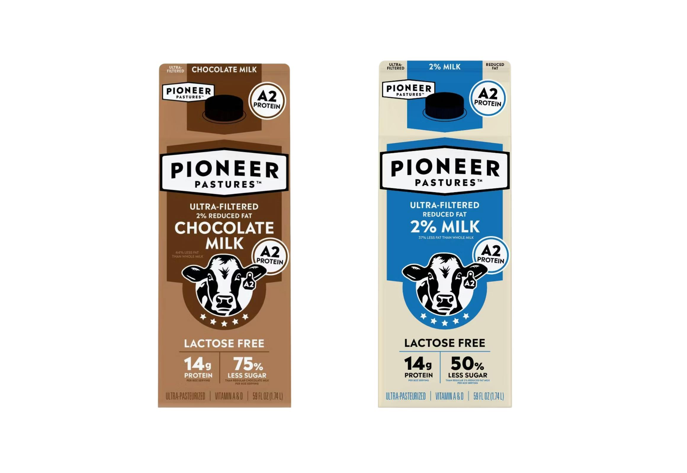 2 Pioneer Pastures Milk Bottles