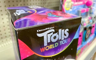 close up of trolls world tour toy on walmart shelf