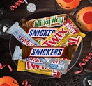 full-sized candy bars in a bowl