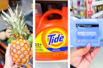 collage with pineapple, tide, and neutrogena products