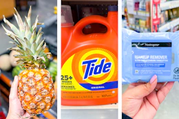 collage with pineapple, tide, and neutrogena products