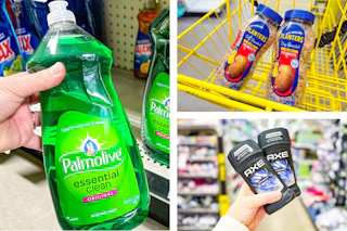 dollar general palmolive, axe, planters 3-photo collage