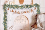 string of garland over fireplace
