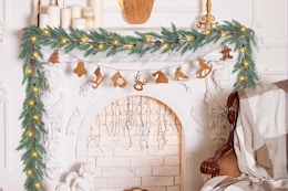 string of garland over fireplace
