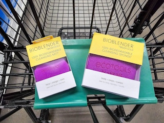 beauty cleansing sponge and cleansing mitt in a shopping cart