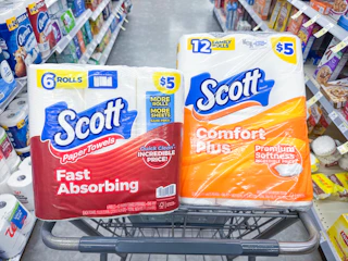 scott toilet paper and paper towels on walgreens cart