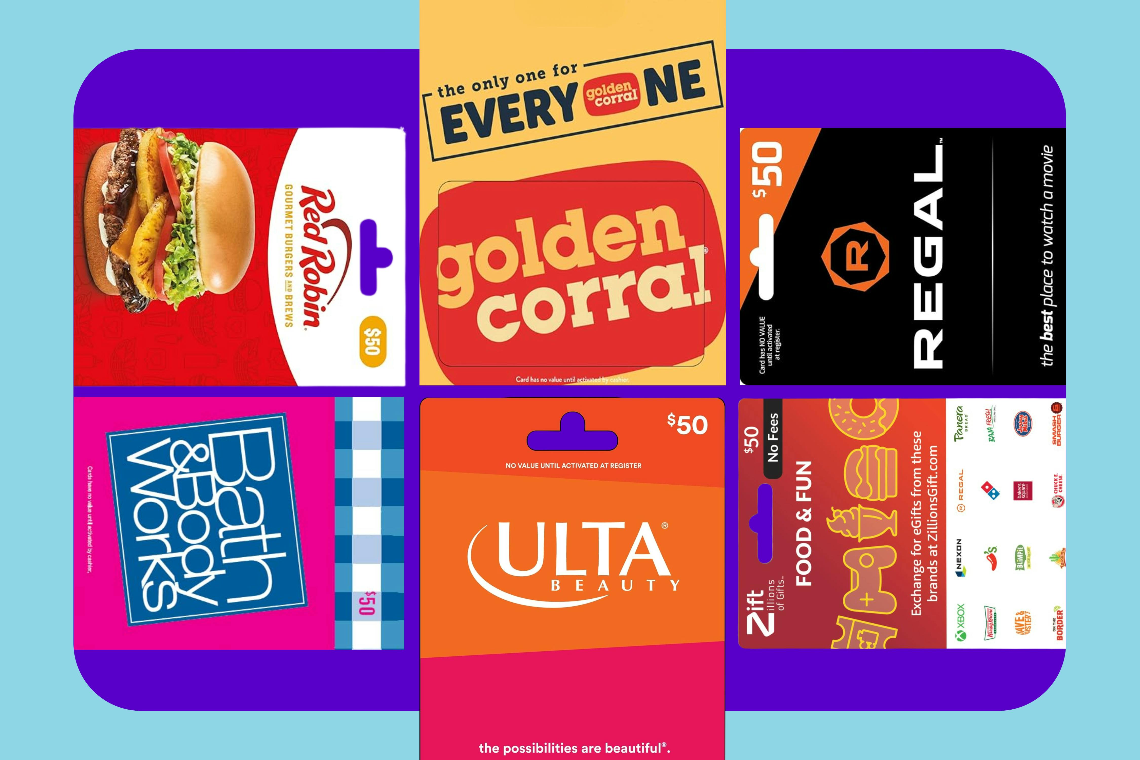 gift cards in a collage 